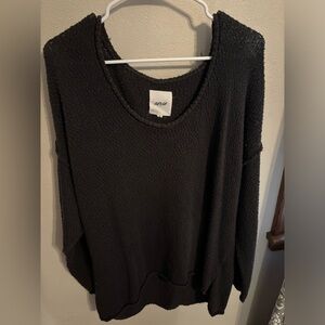 Aerie Sweater Women Size XL Dark Gray Wide Roll V Neck Roll Sleeve